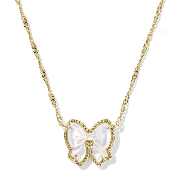 Kendra Scott Haley Bow Gold Short Pendant Necklace in White NEW - Picture 3 of 12